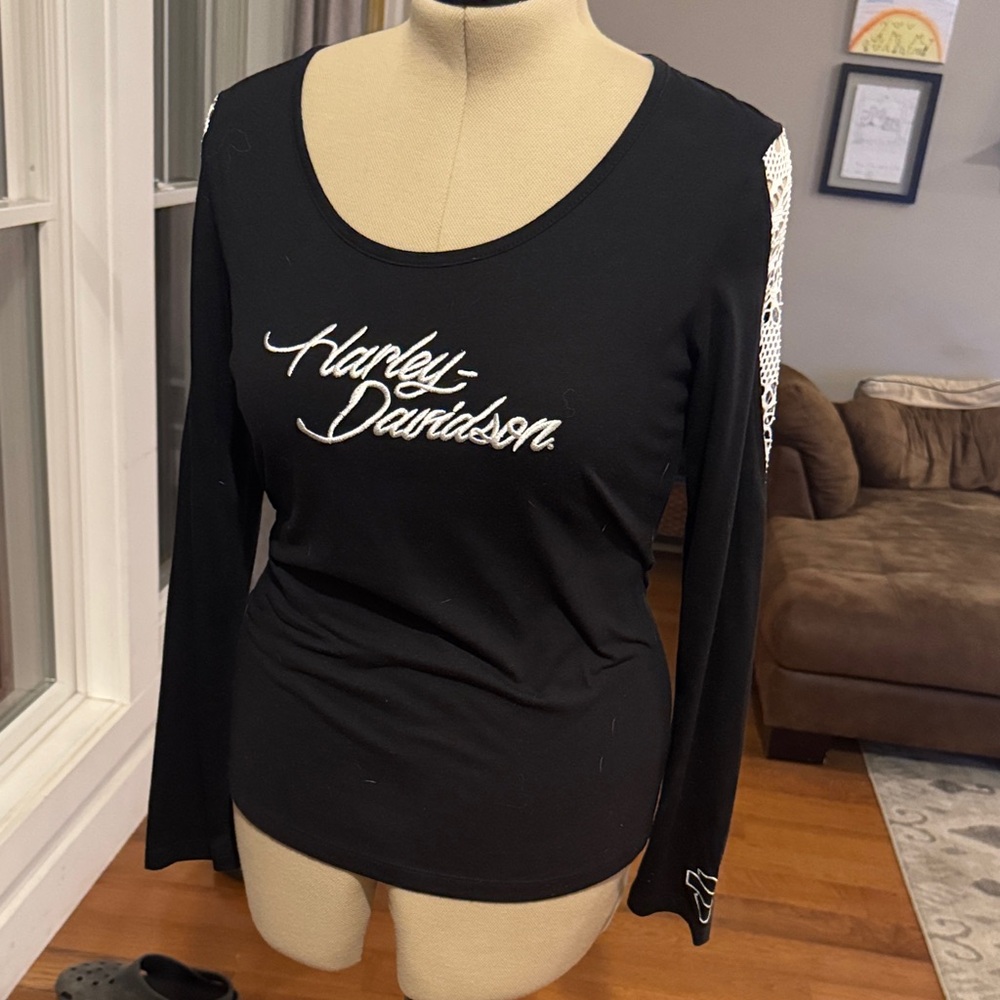 Harley-Davidson Black and White Long Sleeve Women's Tee